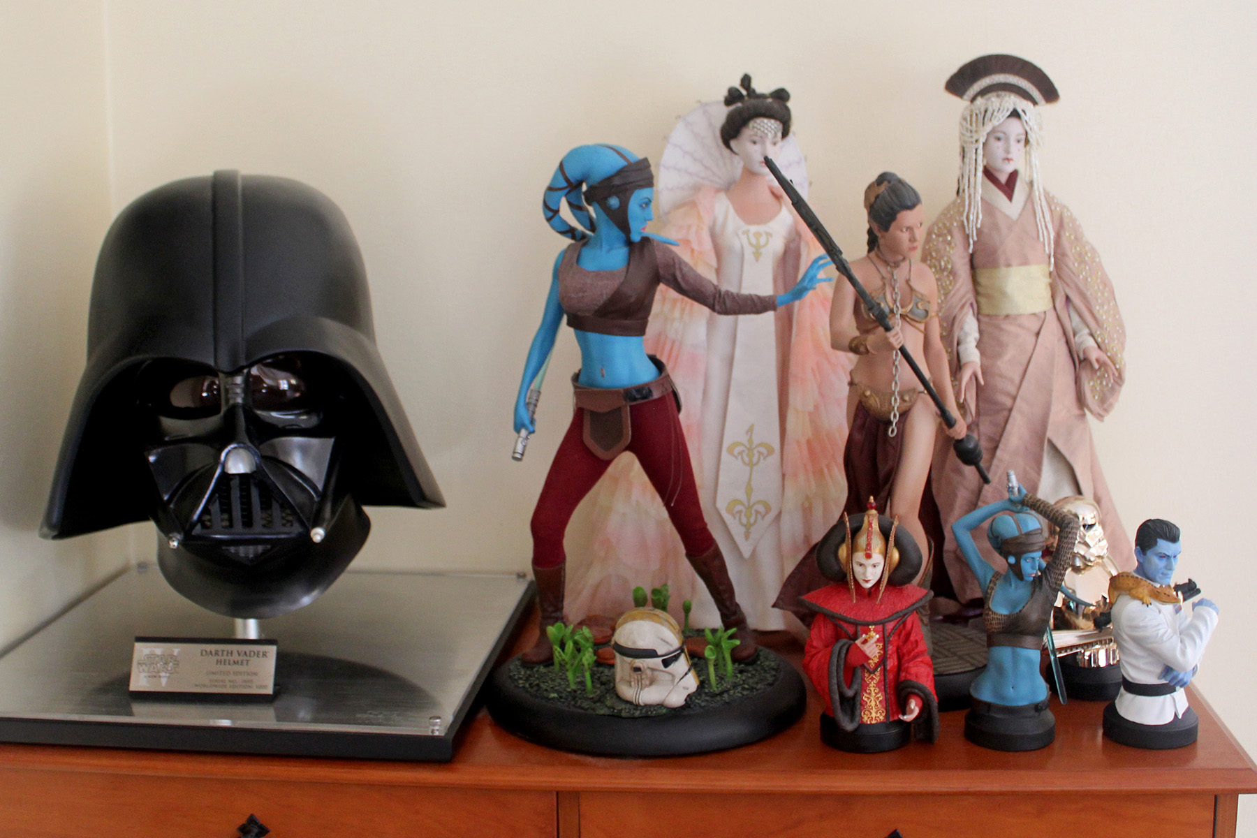 Darth Vader helmet (eFX Collectibles), Sideshow Premium Format statues, Tonner dolls