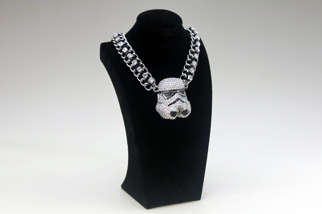 Stormtrooper pave’ silvertone velvet ribbon link necklace by SG@NYC